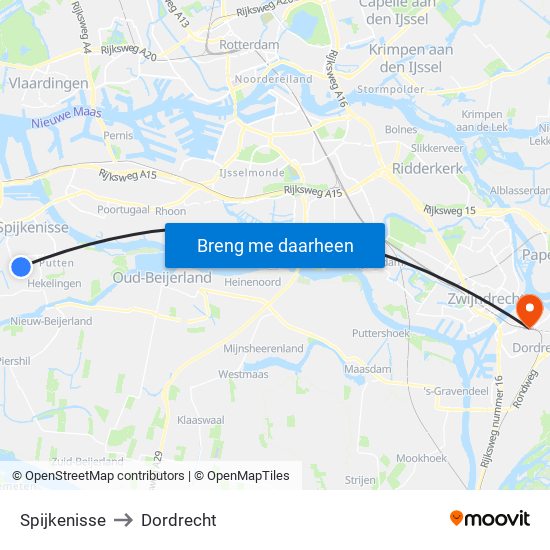 Spijkenisse to Dordrecht map