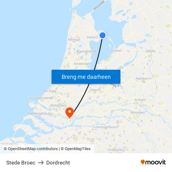 Stede Broec to Dordrecht map