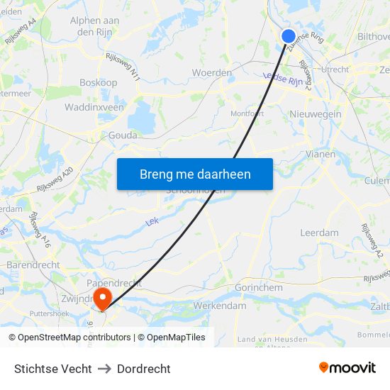 Stichtse Vecht to Dordrecht map