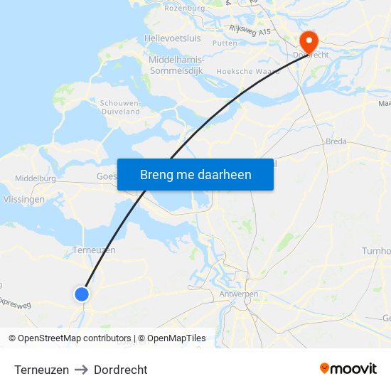 Terneuzen to Dordrecht map