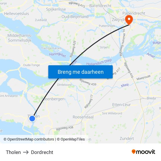 Tholen to Dordrecht map