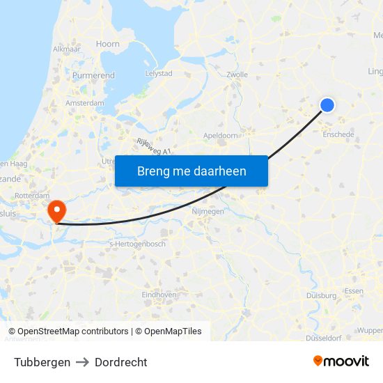 Tubbergen to Dordrecht map