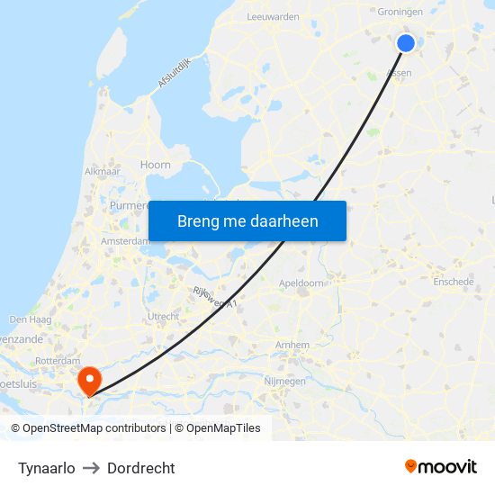 Tynaarlo to Dordrecht map