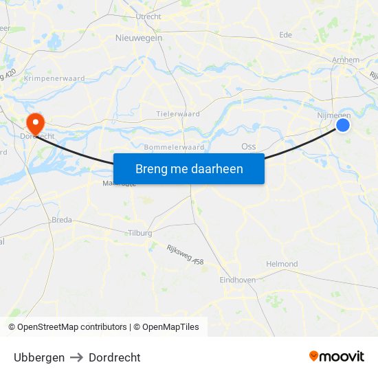 Ubbergen to Dordrecht map