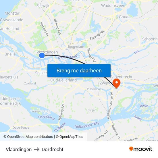 Vlaardingen to Dordrecht map