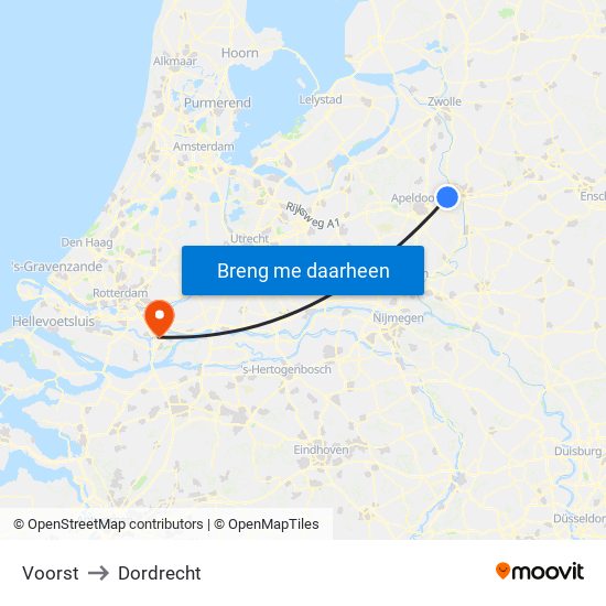 Voorst to Dordrecht map