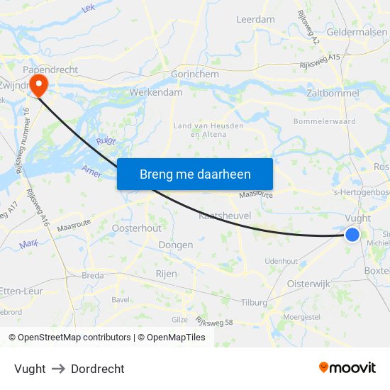 Vught to Dordrecht map