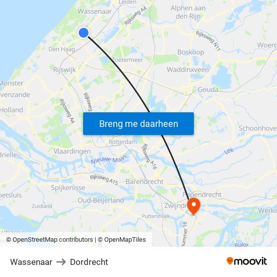 Wassenaar to Dordrecht map