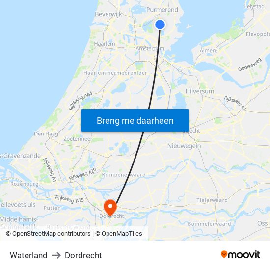Waterland to Dordrecht map