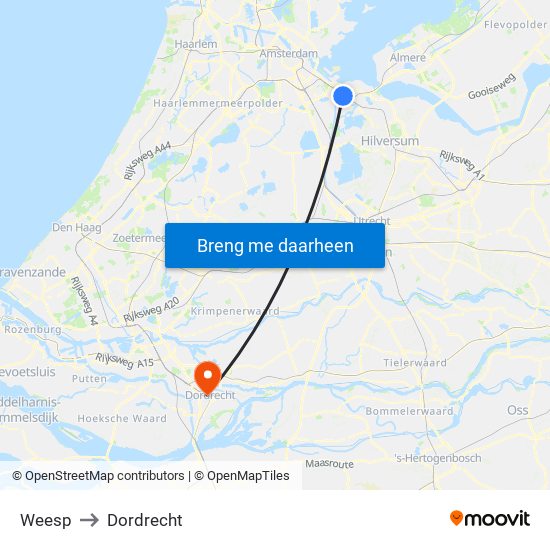 Weesp to Dordrecht map