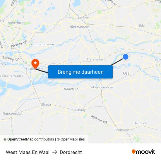 West Maas En Waal to Dordrecht map