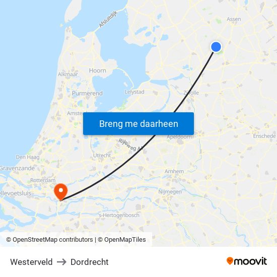 Westerveld to Dordrecht map