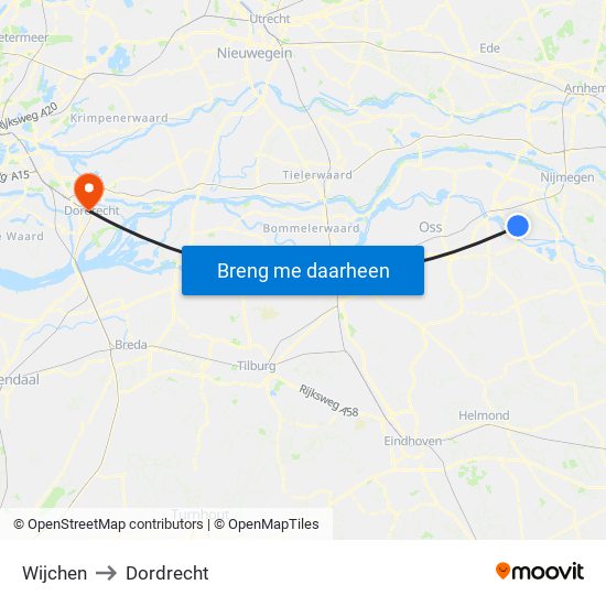 Wijchen to Dordrecht map