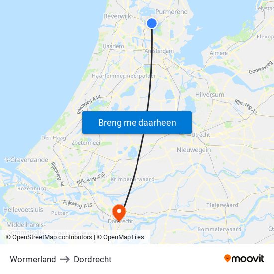 Wormerland to Dordrecht map