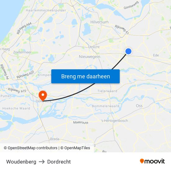 Woudenberg to Dordrecht map