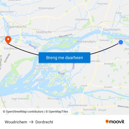 Woudrichem to Dordrecht map