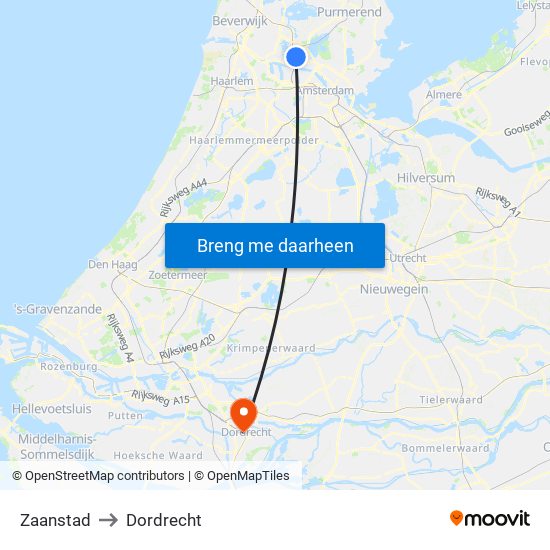 Zaanstad to Dordrecht map