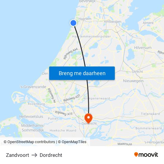 Zandvoort to Dordrecht map