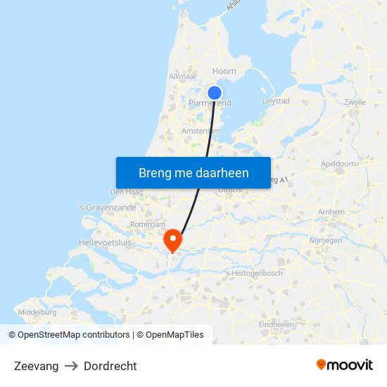 Zeevang to Dordrecht map