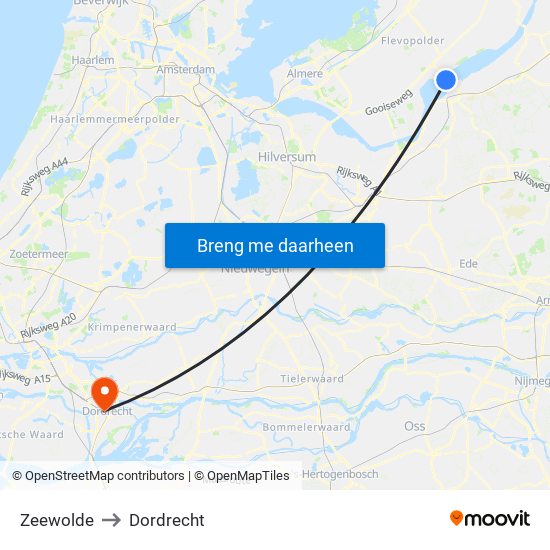 Zeewolde to Dordrecht map