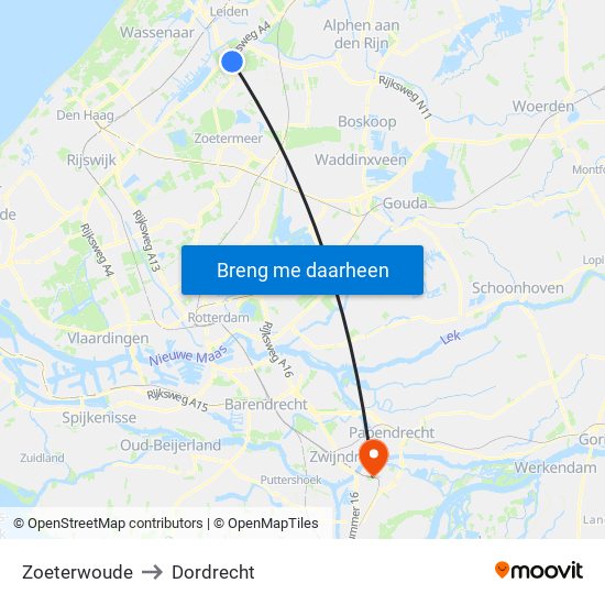 Zoeterwoude to Dordrecht map