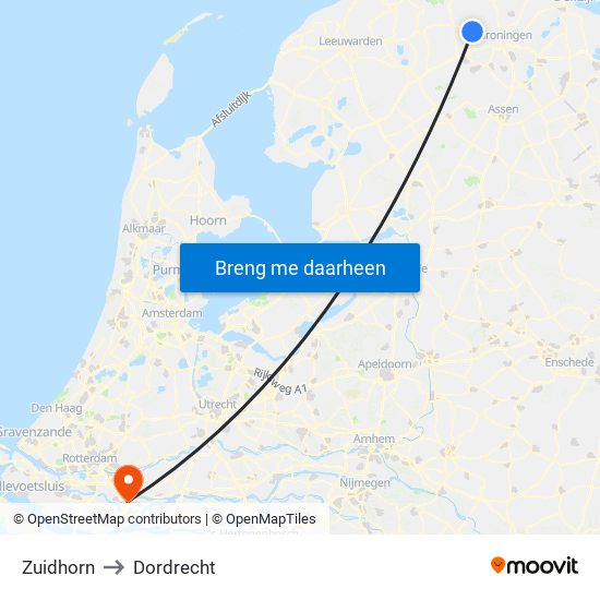 Zuidhorn to Dordrecht map