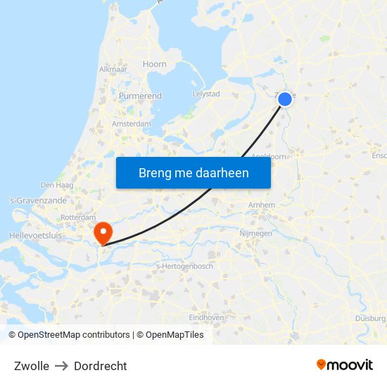 Zwolle to Dordrecht map