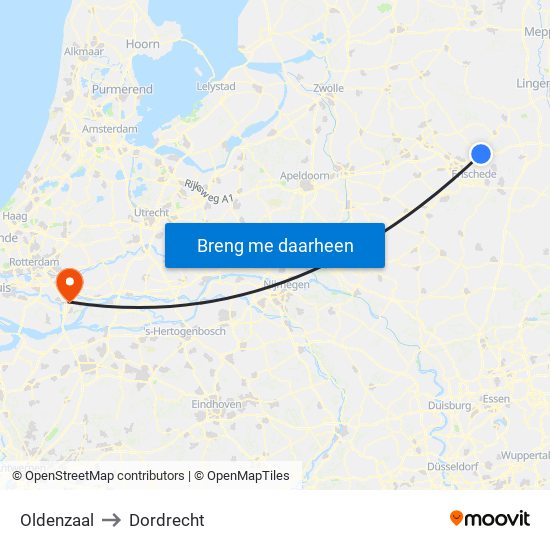 Oldenzaal to Dordrecht map