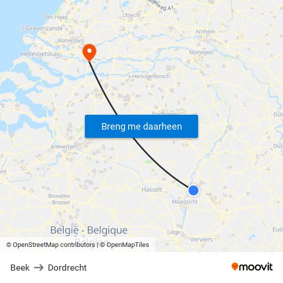 Beek to Dordrecht map
