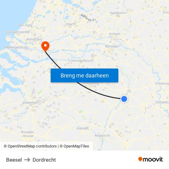 Beesel to Dordrecht map