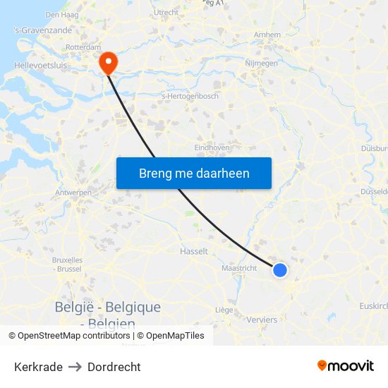 Kerkrade to Dordrecht map