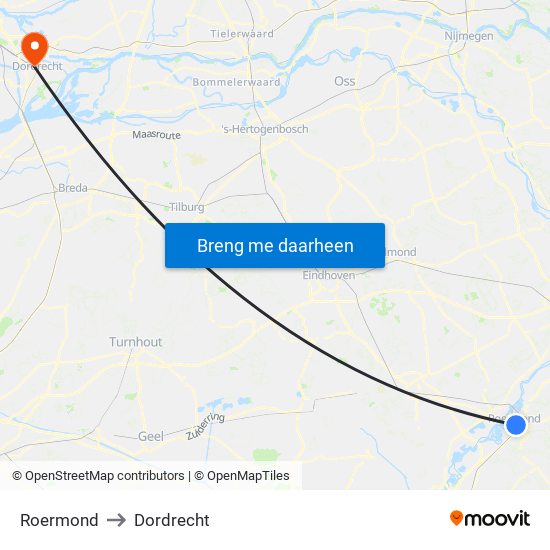 Roermond to Dordrecht map