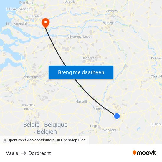 Vaals to Dordrecht map