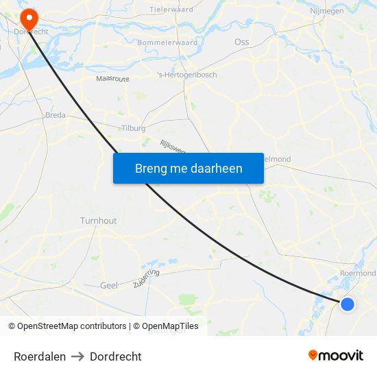 Roerdalen to Dordrecht map