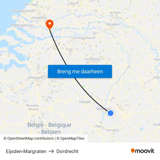 Eijsden-Margraten to Dordrecht map