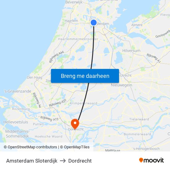 Amsterdam Sloterdijk to Dordrecht map