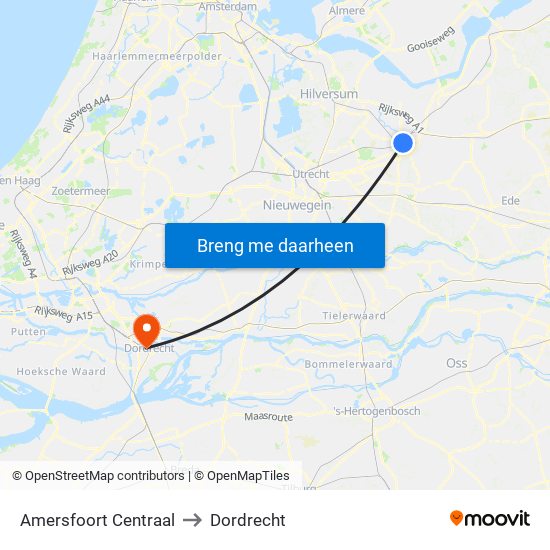 Amersfoort Centraal to Dordrecht map