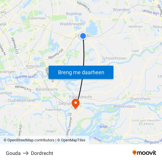 Gouda to Dordrecht map