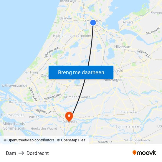 Dam to Dordrecht map