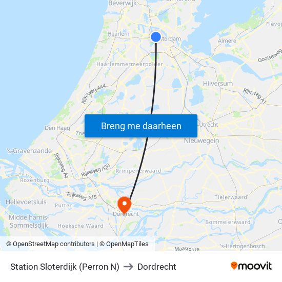 Station Sloterdijk (Perron N) to Dordrecht map