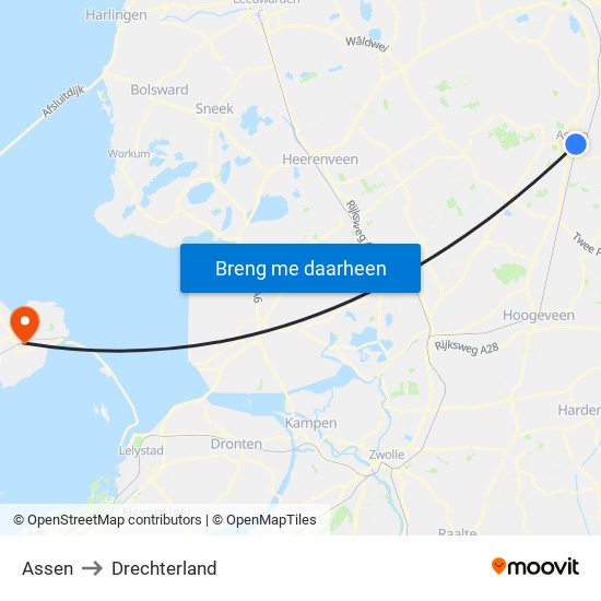 Assen to Drechterland map