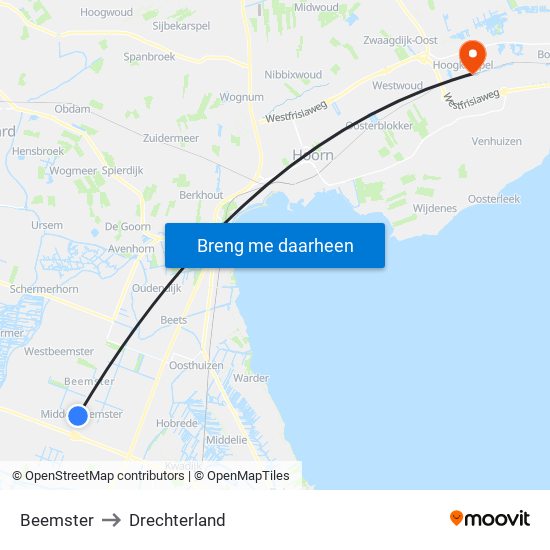 Beemster to Drechterland map