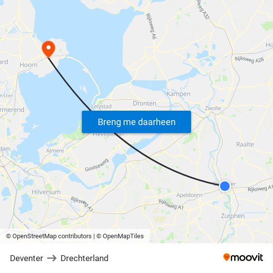 Deventer to Drechterland map