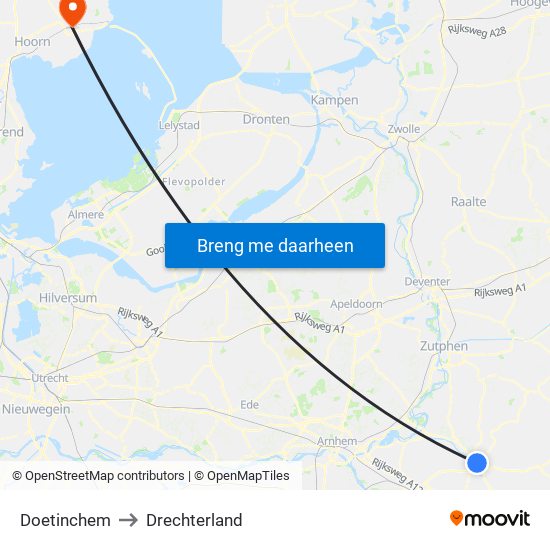 Doetinchem to Drechterland map