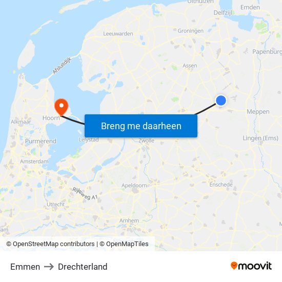 Emmen to Drechterland map