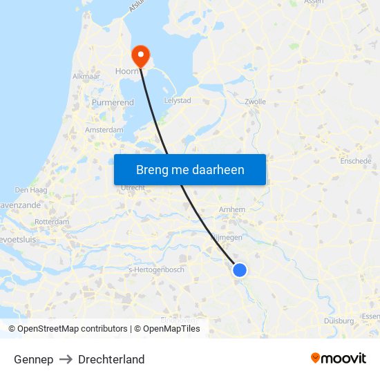 Gennep to Drechterland map