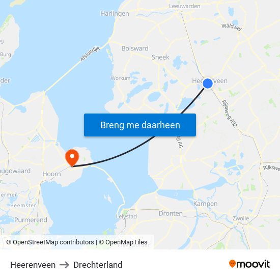 Heerenveen to Drechterland map
