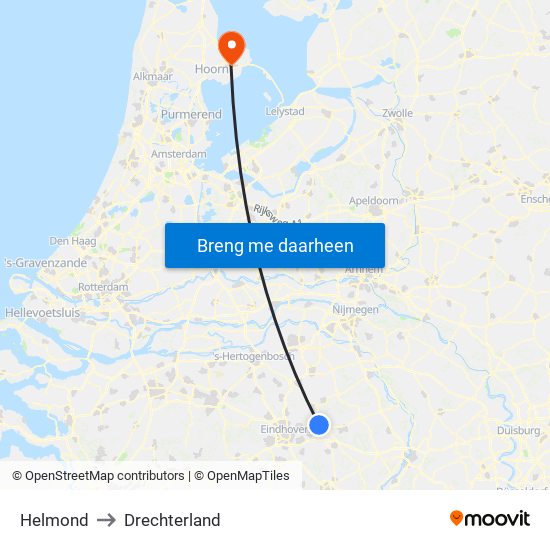 Helmond to Drechterland map