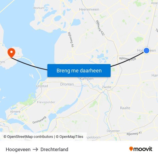 Hoogeveen to Drechterland map