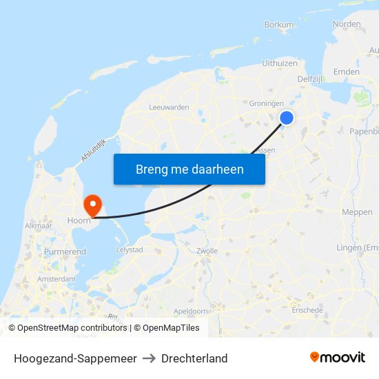 Hoogezand-Sappemeer to Drechterland map